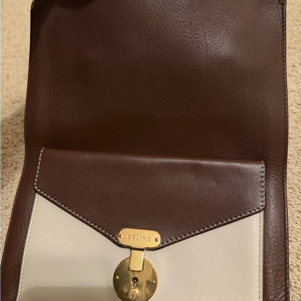 Celine shoulder Bag in Brown and Cream with Gold Accents - Picture 6 of 11